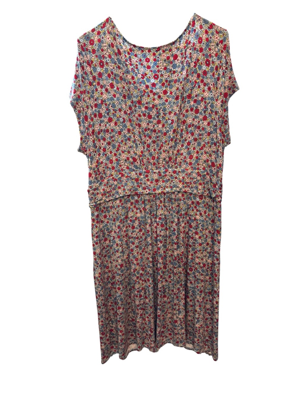 Boden Cream Floral Scoop-Neck Midi Dress with Red & Blue Blossoms - Picture 6 of 6